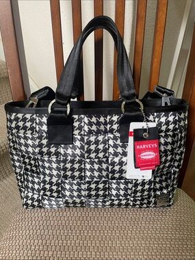 Harveys Black & White Houndstooth Carriage Ring Satchel Seatbelt Tote